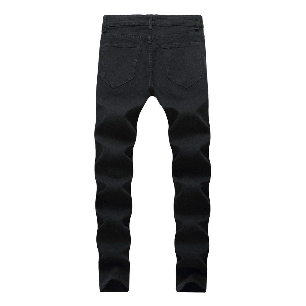 Slim Fit Motorcycle Jeans - Zipper Streetwear Pants (3U9)