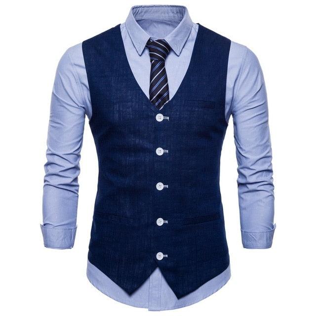 Men's Slim Fit Single Breasted Suit Vest - New Formal Dress Business Wedding Vest Waistcoat (T3M)(T4G)