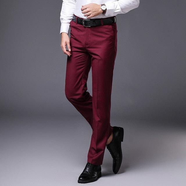 Men's Slim Fit Straight Dress Pants - Flat Front Causal Trousers (TG1)