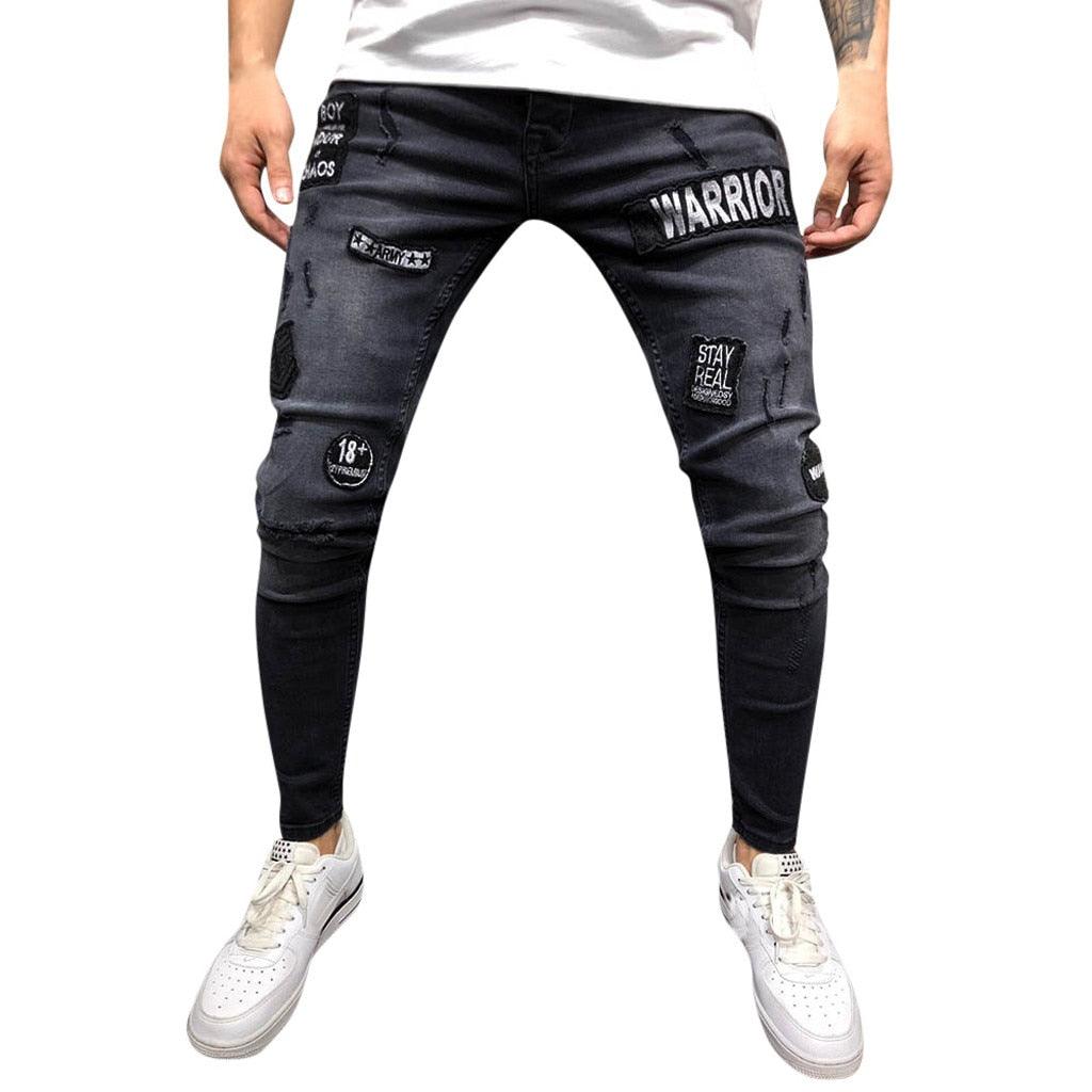 Men's Stretch Distressed Ripped Slim Fit Pocket Jeans Trousers (3U9)
