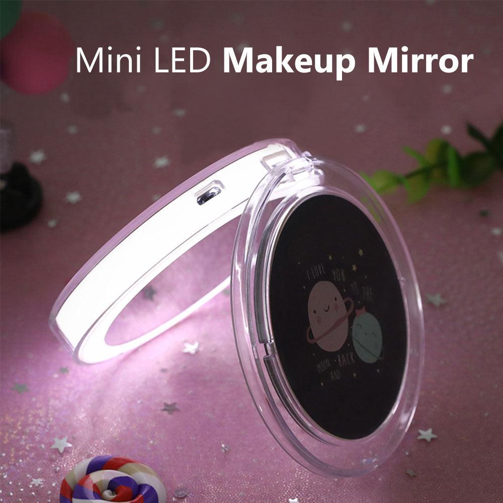 Mini LED Makeup Mirror Portable Fold LED Mirror Rechargeable USB Hand Held Travel Mirror (M5)(1U86)