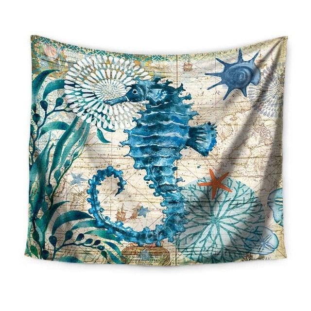 Sea Turtle Wall Tapestry Sea Horse Pattern Home Decorative Bedroom Blanket (4BM)