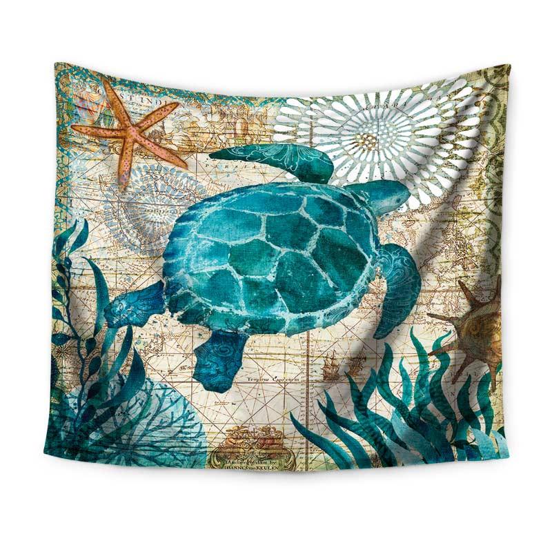 Sea Turtle Wall Tapestry Sea Horse Pattern Home Decorative Bedroom Blanket (4BM)