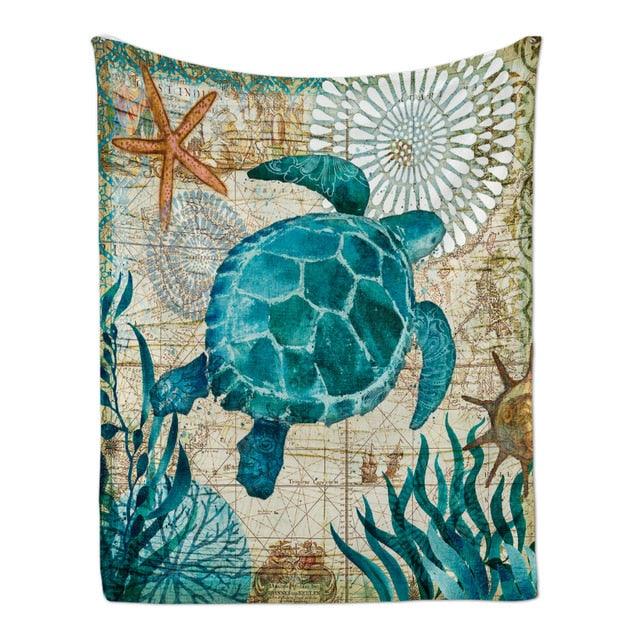 Sea Turtle Flannel Blanket Printing Throw Fleece Blankets For Sofa Home Couch Bedding (4BM)