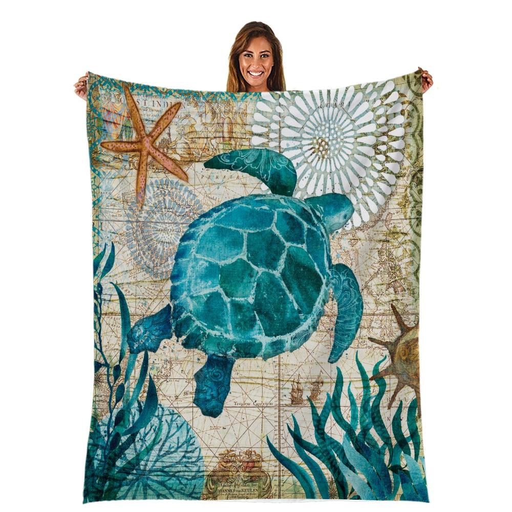 Sea Turtle Flannel Blanket Printing Throw Fleece Blankets For Sofa Home Couch Bedding (4BM)