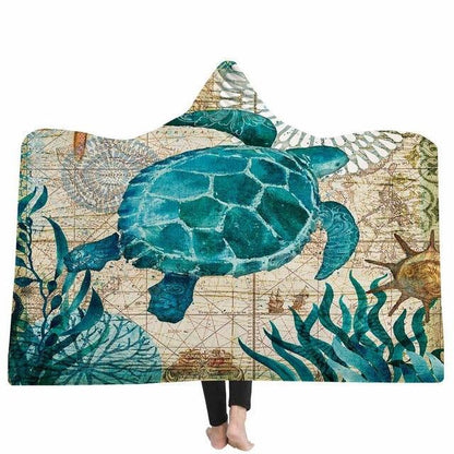 Turtles Hooded Blankets Sherpa Blanket - Soft Plush Wrap Throw Blanket Sofa Home Textile (4BM)(F63)