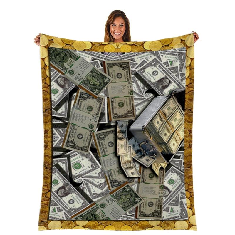 US Dollar Banknote Soft Flannel Summer Blanket Comfort Throw Blankets (D63)(4BM)