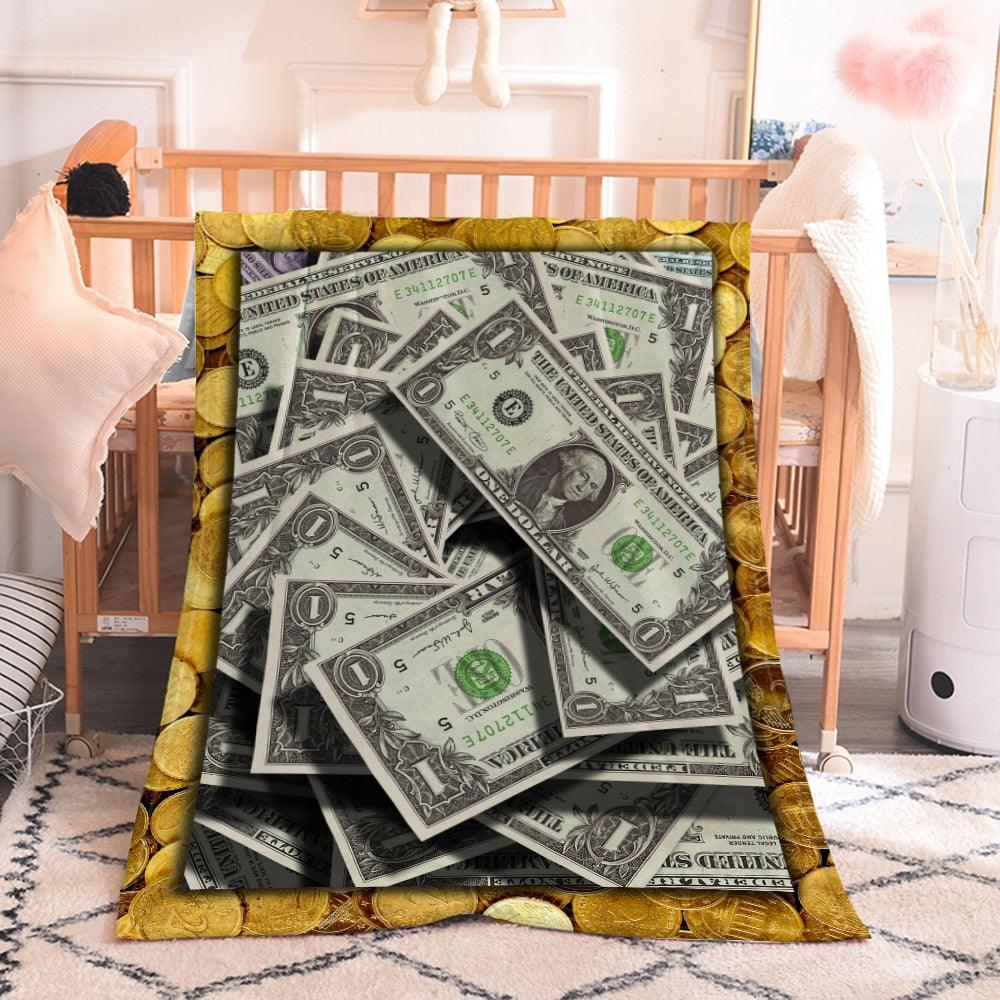 US Dollar Banknote Soft Flannel Summer Blanket Comfort Throw Blankets (D63)(4BM)