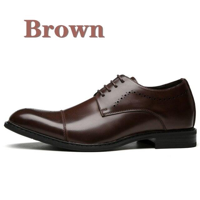 5CM Height Increase Men's Brogue Leather Dress Shoes - Classic Brown Black Square Toe Derby Formal Shoes (MSF2)(MSF1)(F14)