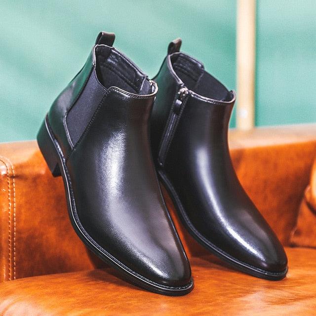 British Style Men's Formal Chelsea Boots - Zipper Modern Leather Dress Boots (MSB1)(MSF6)(MSB5)