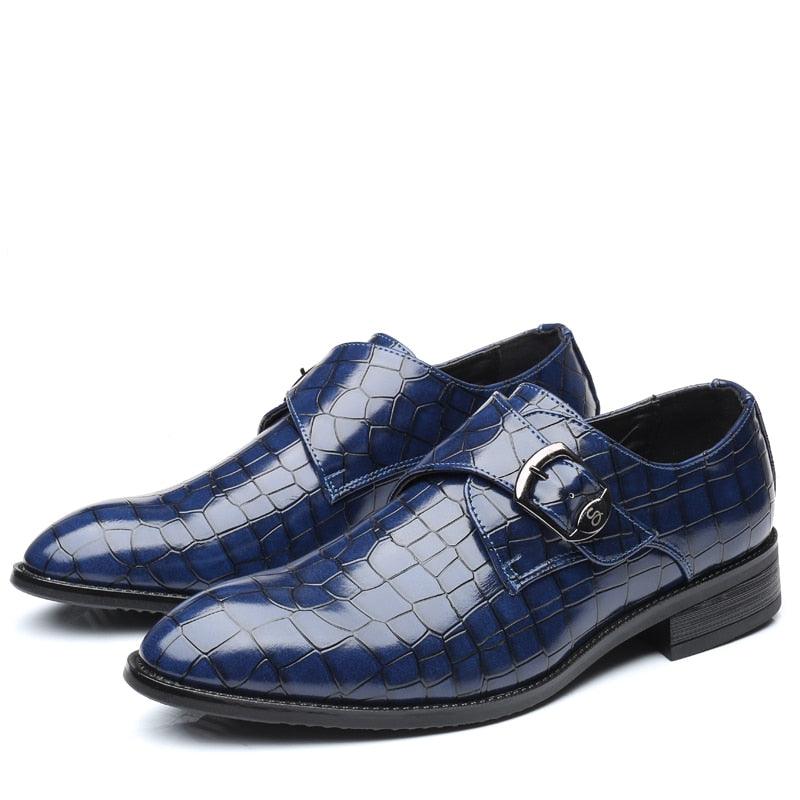 Crackle Pattern Men's Fashion Leather Shoes - Formal Shoes Side Buckle Oxfords (D14)(MSF5)