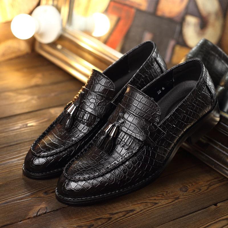 Fashion Men's Formal Shoes - Leather Flats Crocodile Pattern Shoes (D14)(MSF3)