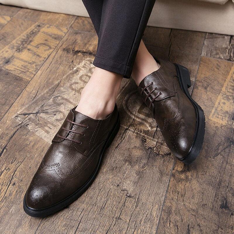 Elegant Men's Formal Leather Shoes - Retro Brown British Fashion Oxford Dress Shoes (MSF1)(MSF4)(F14)