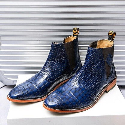Italian Men Chelsea Boots - PU Leather Pointed Toe British Crocodile Pattern (D13)(MSB1)(MSF6)
