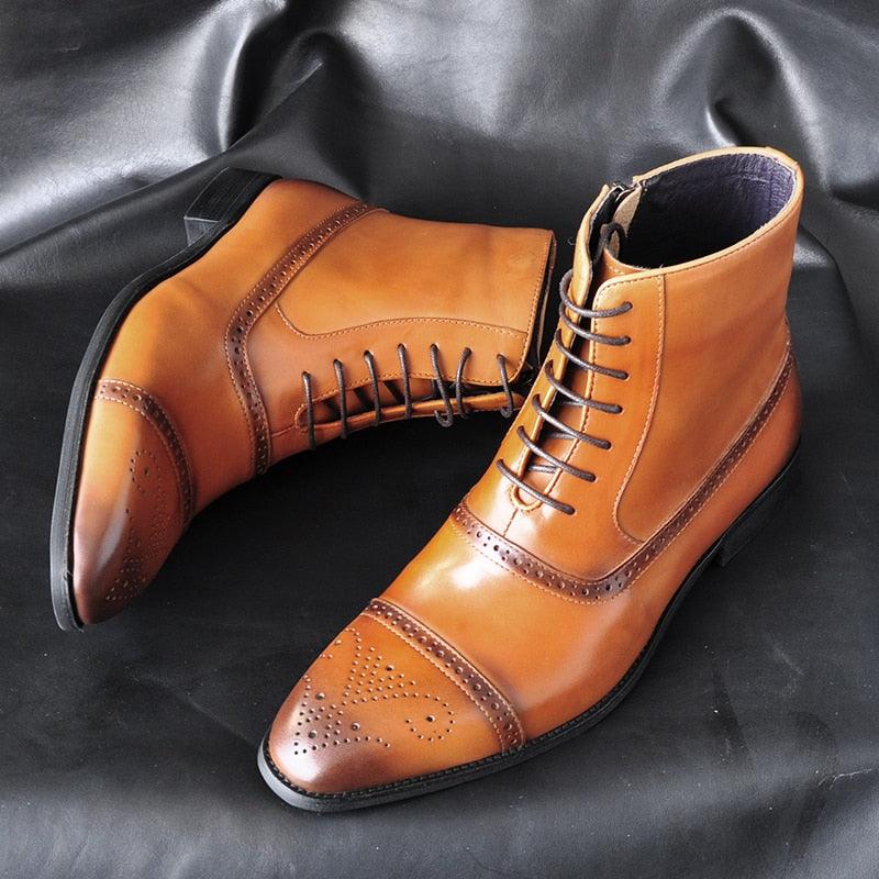 Men's Handcrafted Leather Brogue Boots - Ankle Oxford Boots (D13)(MSB2)(MSF6)(MSB3)(MSB5)