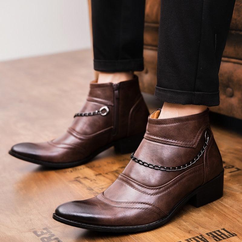 Men's Cap Toe Oxford Ankle Boots - Lace-Up Side Zip Dress Boots | Casual Motorcycle Style Boots