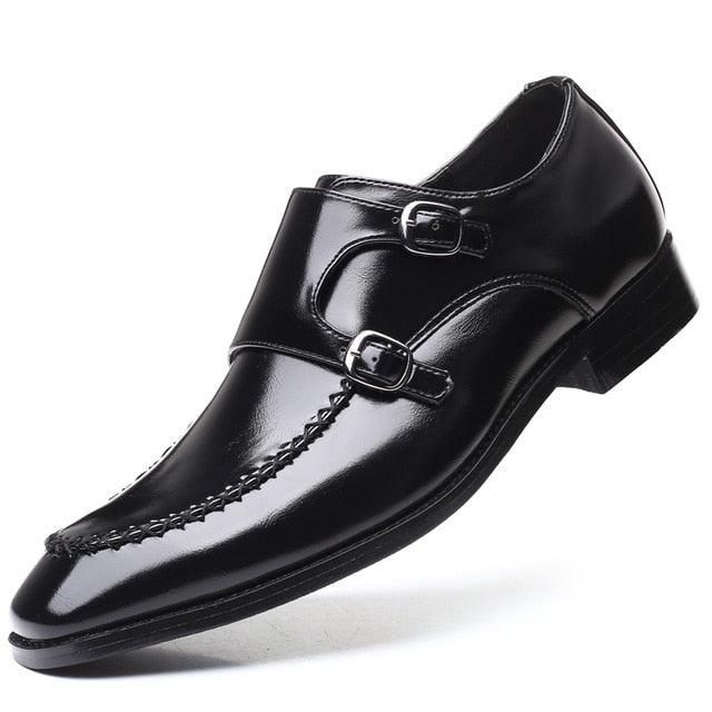 Monk-strap Dress Men's Shoes - Leather Pointy British Formal Shoes (MSF5)(F14)