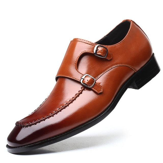 Monk-strap Dress Men's Shoes - Leather Pointy British Formal Shoes (MSF5)(F14)