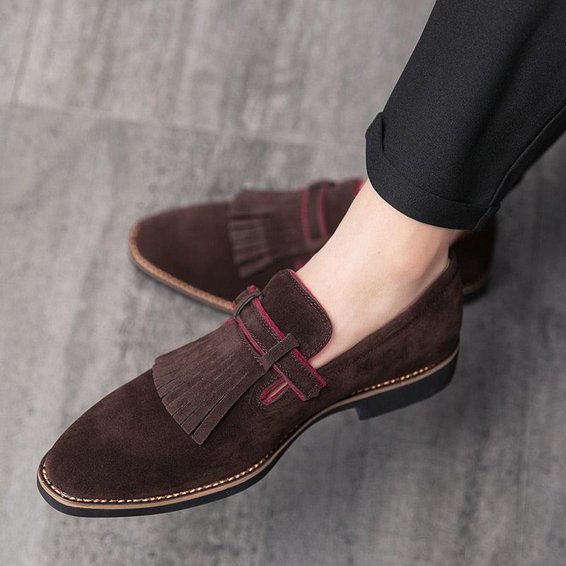 Great Buckle Strap Men Formal Shoes - Suede Slip On Flats Luxury Party Shoes (MSF3)(MSC1)