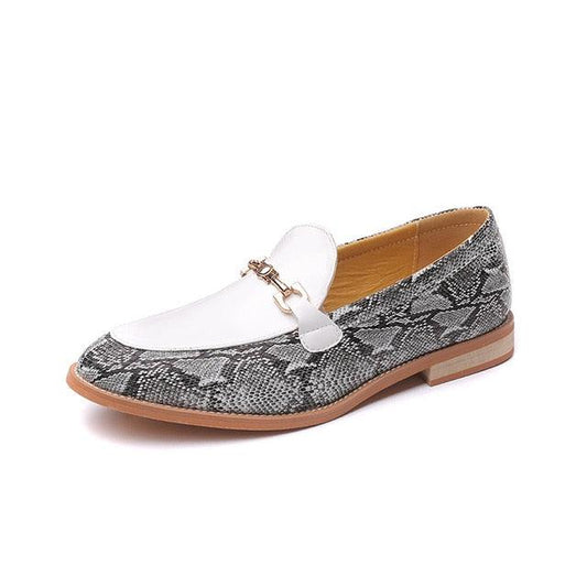 Snake Skin Pattern Men's Dress Loafers Metal Decoration Fashion Shoes (MSF3)