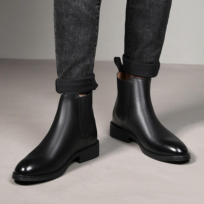 Winter Elegant Chelsea Boots - Leather Men Couple Shoes - Slip-on Dress Formal Boots (MSB1)(MSF6)(F13)