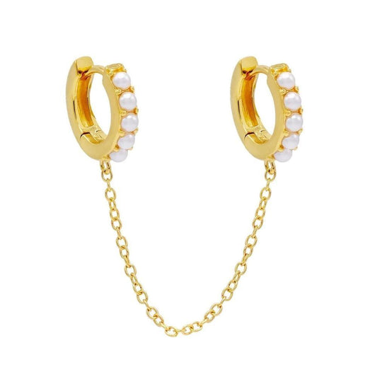 Fashion Hoop Single 925 Sterling Silver Hoop Earring - Chain Women Gold Double Hoop Chain Earring (2JW2)(2JW3)(F81)