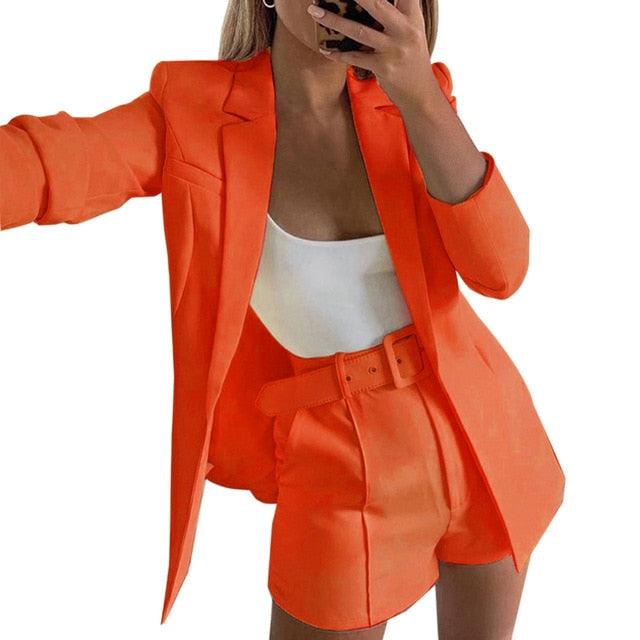 Woobling Ladies Blazer Set Long Sleeve Two Piece Outfit Loose Fit Business  Suit Women Casual Work Blazers And Shorts Black L 