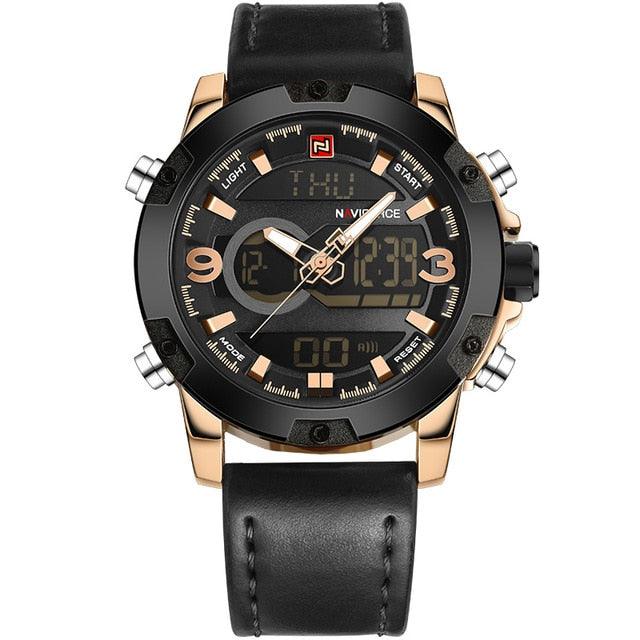 Men's Sport Watches - Digital Clock Man Waterproof Leather Army Wrist Watch (MA9)