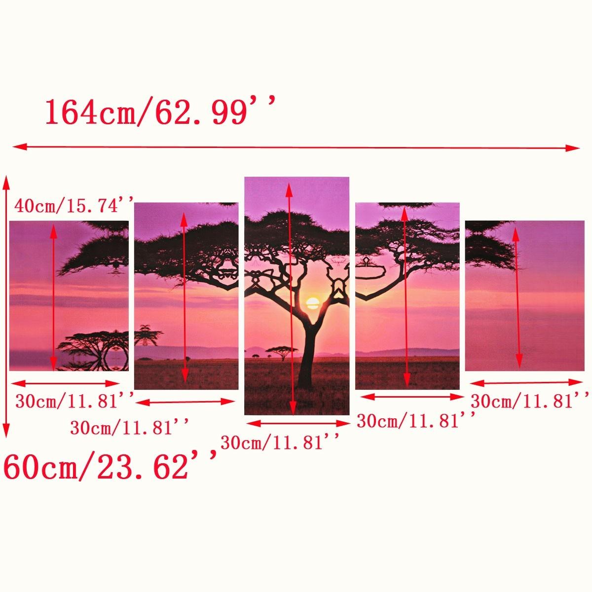 NEW 5 Panels Abstract Sunset Tree Oil Paintings Print On Canvas Posters Landscape Wall Art Pictures (AD1)(1U62)
