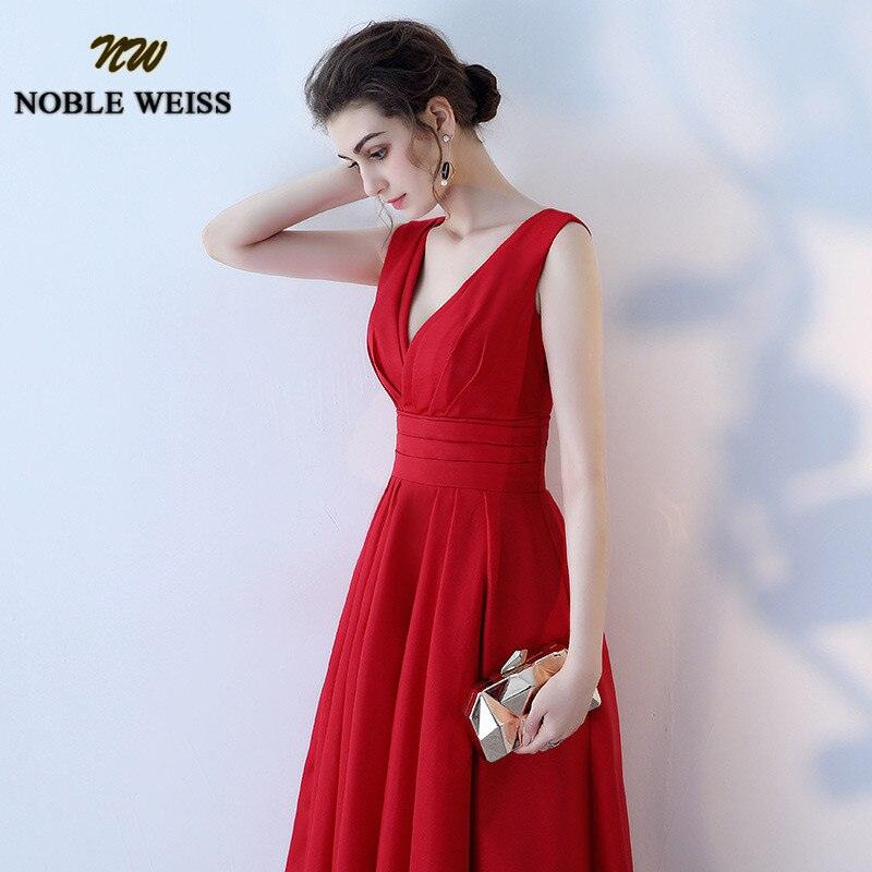 Elegant Satin Red Prom & Wedding Long Floor Length Dresses - Special Occasion Gowns - With Sexy V-neck (WSO3)(WSO5)
