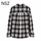 Women Cotton Oversized Blouse - Elegant Checked Long Sleeve Office Shirt - Ladies Formal Top (TB4)