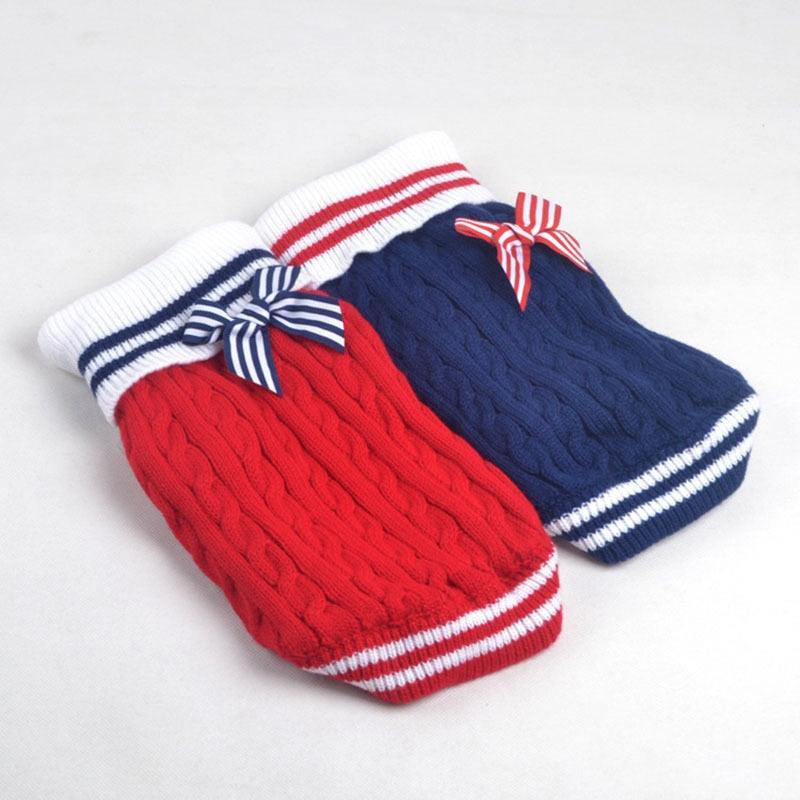 Navy Bow Dog Clothes - Small Dogs Warm Winter French Bulldog Fleece Sweater - Chihuahua Dachshund Jumpers (W4)(W5)(F69)