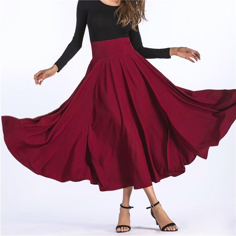 Cute Maxi Long Skirts - Plus Size 4xL 100cm Women Pleated High Waist Bow Split Skirt (TB7)(BSK)(F22)