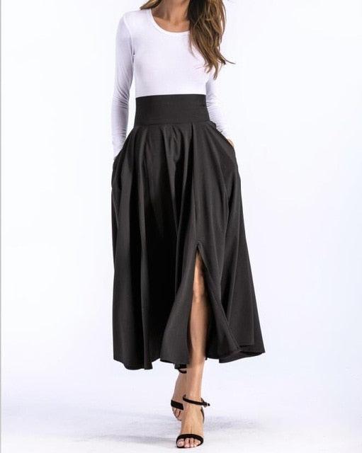 Cute Maxi Long Skirts - Plus Size 4xL 100cm Women Pleated High Waist Bow Split Skirt (TB7)(BSK)(F22)