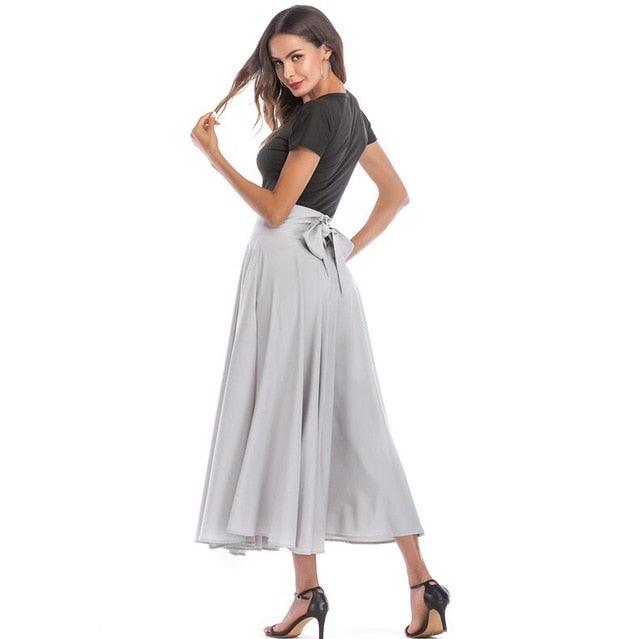 Cute Maxi Long Skirts - Plus Size 4xL 100cm Women Pleated High Waist Bow Split Skirt (TB7)(BSK)(F22)