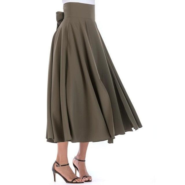 Cute Maxi Long Skirts - Plus Size 4xL 100cm Women Pleated High Waist Bow Split Skirt (TB7)(BSK)(F22)