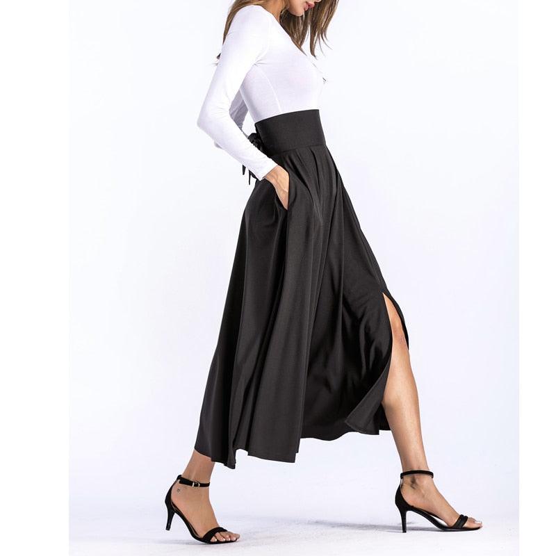 Cute Maxi Long Skirts - Plus Size 4xL 100cm Women Pleated High Waist Bow Split Skirt (TB7)(BSK)(F22)