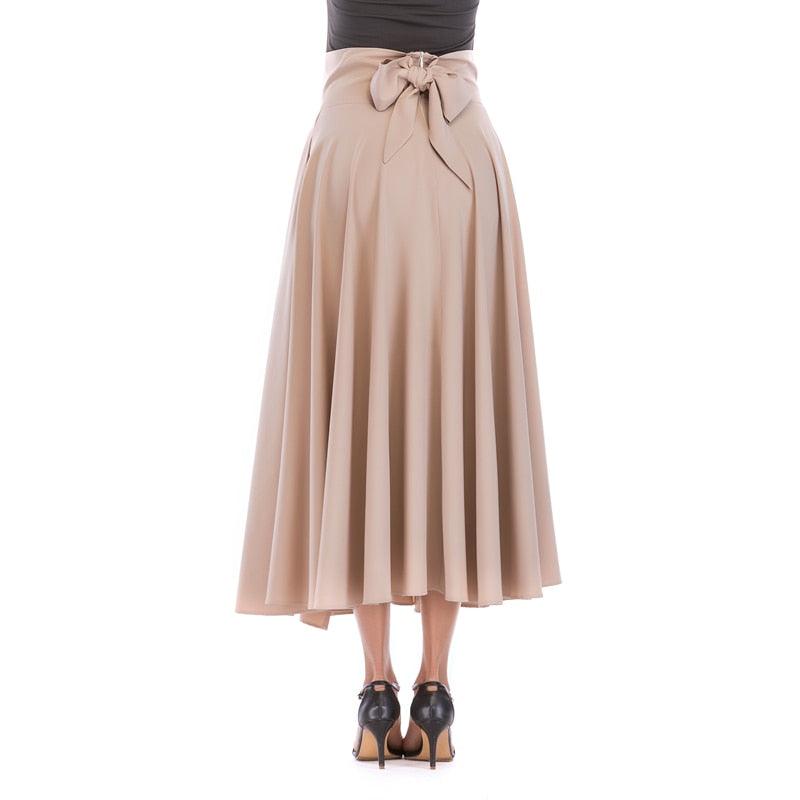 Cute Maxi Long Skirts - Plus Size 4xL 100cm Women Pleated High Waist Bow Split Skirt (TB7)(BSK)(F22)