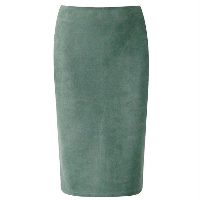 Great Women Suede Midi Pencil Skirt - High Waist Sexy Style Stretch Wrap Ladies Office Work Skirt (D23)(D20)(TB7)(TP6)