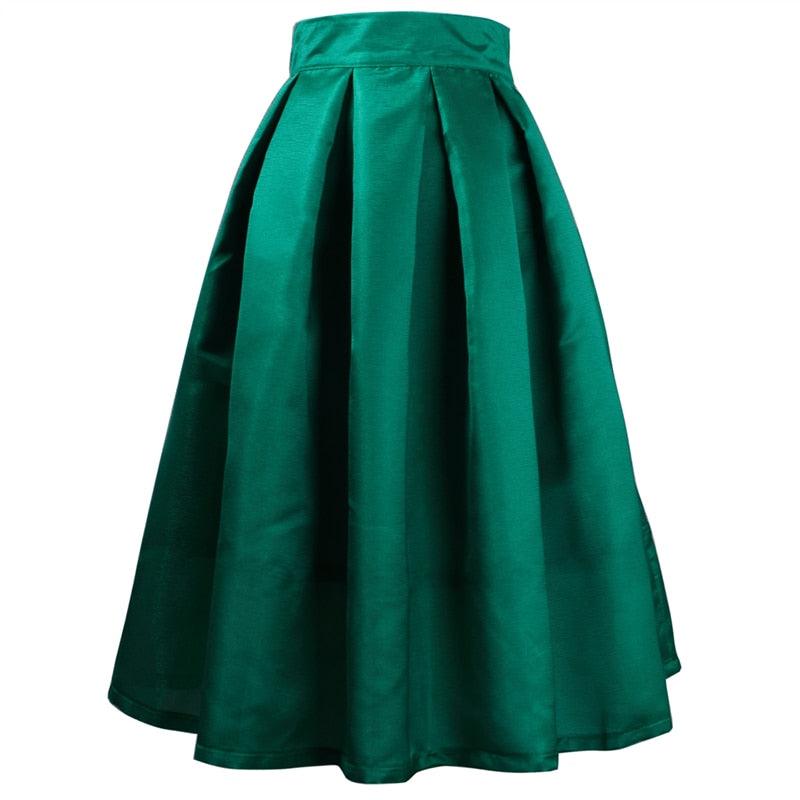 Summer Women Skirts - High Waist Pleated A-line Solid Vintage Retro Elegant Femme Skirt (TB7)