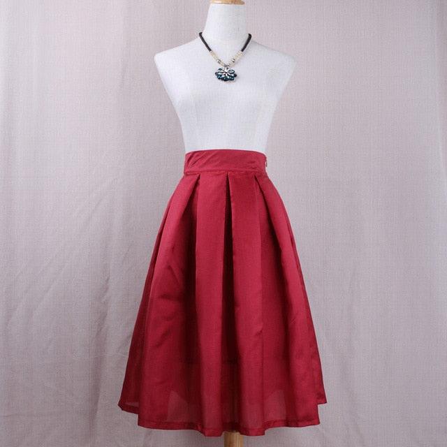 Summer Women Skirts - High Waist Pleated A-line Solid Vintage Retro Elegant Femme Skirt (TB7)