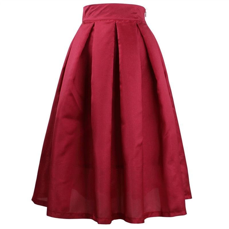 Summer Women Skirts - High Waist Pleated A-line Solid Vintage Retro Elegant Femme Skirt (TB7)