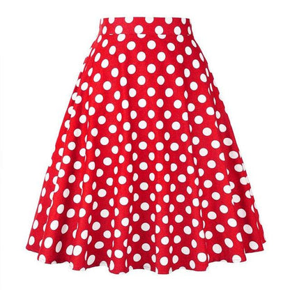 Beautiful Dots Print Ladies Women Bohemian Midi Skirts - Pleated High Waist Pleated Skirt (TB7)(F22)
