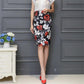 Gorgeous Retro Red Rose Floral Pattern Printed Women Sexy Skirt - Midi Pencil Skirts - Plus Size - Summer Office Work (TB7)(F22)