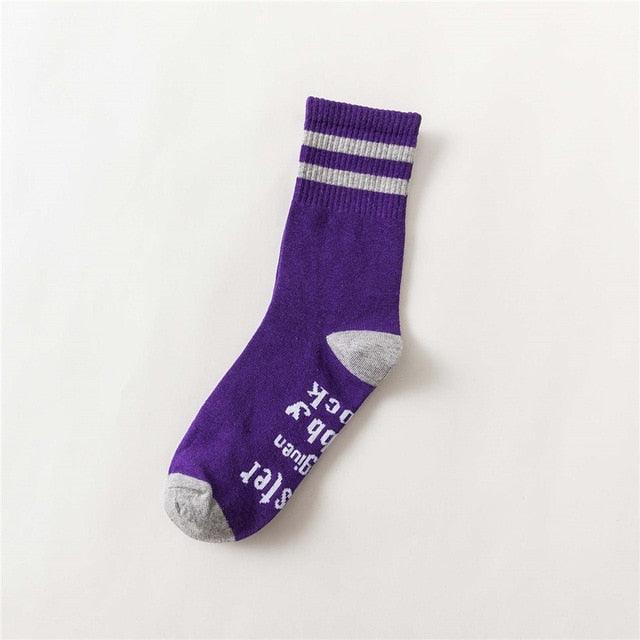 New 11 Colors Crew Socks - Purple Funny Letters Free Casual Socks (1U87)