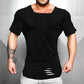 New Cotton Men's T shirt - Vintage Ripped Hole T-shirt - Men Fashion Casual Activewears Fitness T-shirt (TM2)