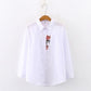 New Arrival Women Cat Embroidery White Shirt - Turn Down Collar - Long Sleeve Button Up Blouse - Cute Girls Top (TB4)