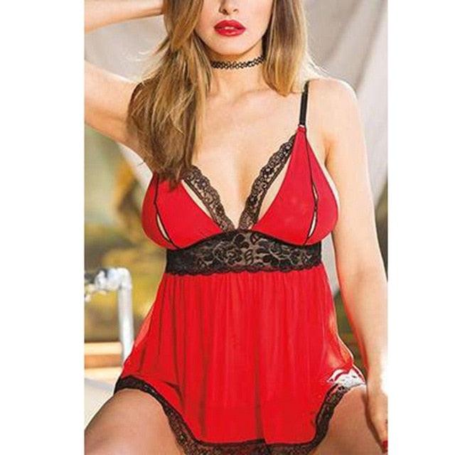 New Erotic Lingerie - Deep V-neck Lace Sling Nightdress - Backless Sexy (2U29)