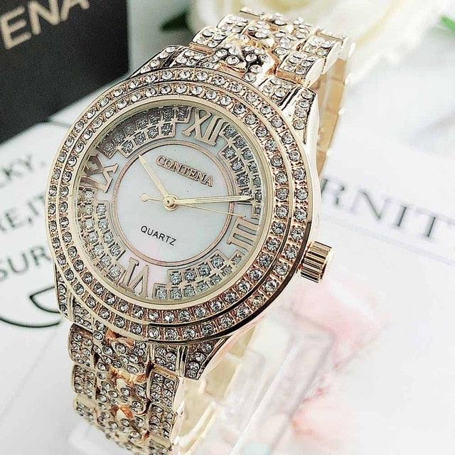 New Fashion Golden Crystal Diamonds Women's Watches - Luxury Wrist Watches (D82)(9WH3)