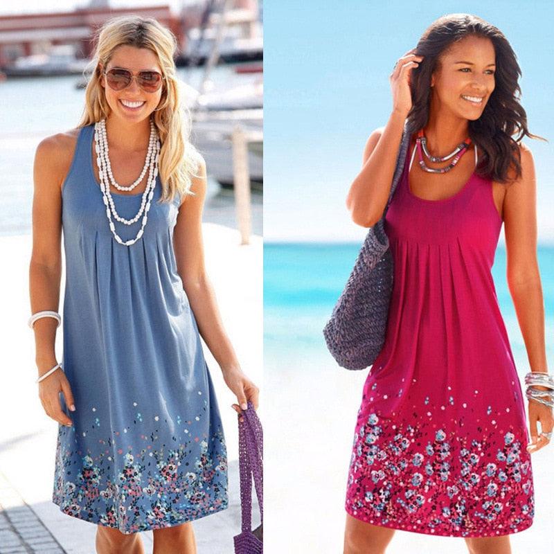 Gorgeous Sleeveless Floral Print Loose Beach Summer Dress - Fashion Sexy Six Colors Casual Women Dress (WS06)(F18)